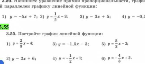 Постройте график линейной функции: 1)y=2/3x-4; 2)y=2x+6; 3)y= -1,5 x-3; 4) y=- 1/2x +1; 5)y=5/3x-2;