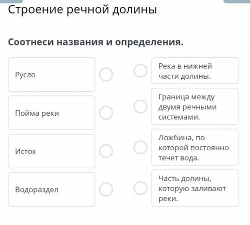 Строение речной долиныСоотнеси названия и определения.​