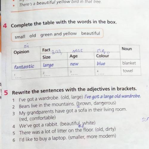 5 Rewrite the sentences with the adjectives in brackets. 1 I've got a wardrobe. (old, large) I've go