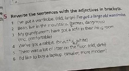 Rewrite the sentences with the adjectives in brackets. 1 I've got a wardrobe. (old, large) I've got