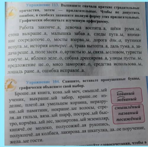 Упр 104:спишите,вставьте пропущеные буквы,графически объясните свой выбор Упр 113:Выпишите сначала к