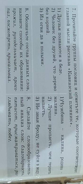 Прочитайте группы пословиц и отметьте те, которые соответствуют главной мысли рассказа Кавказский п