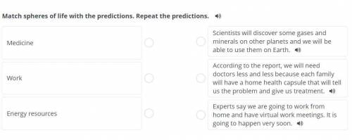 Match spheres of life with the predictions. Repeat the predictions.