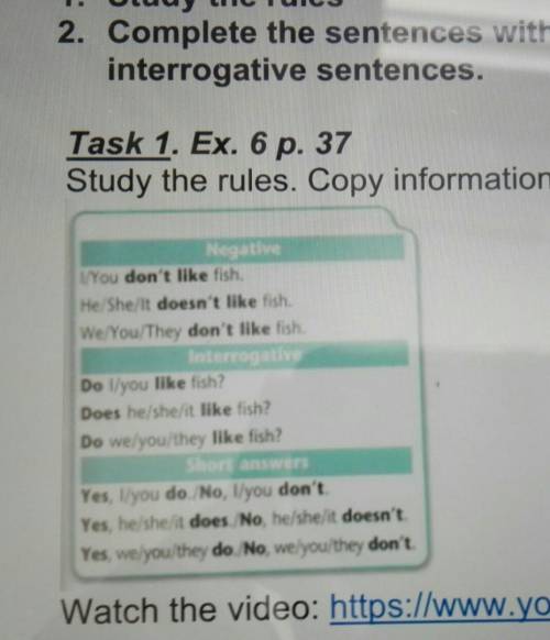 Task 1. Ex. 6 p. 37Say the rules. Copy information into your copybookdat​