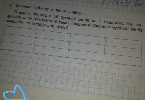 заполни таблицу и реши задачу в школу привезли 56 буханок хлеба на 7 подданных на следующий день зак