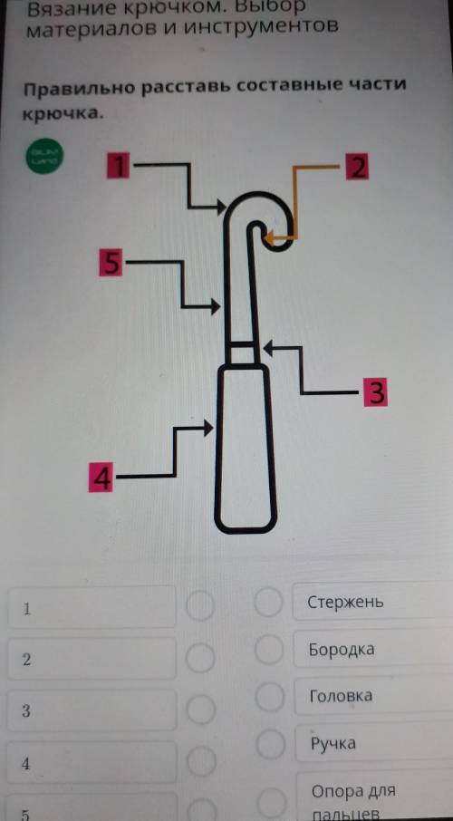 Правильно расставь составные части крючка.​