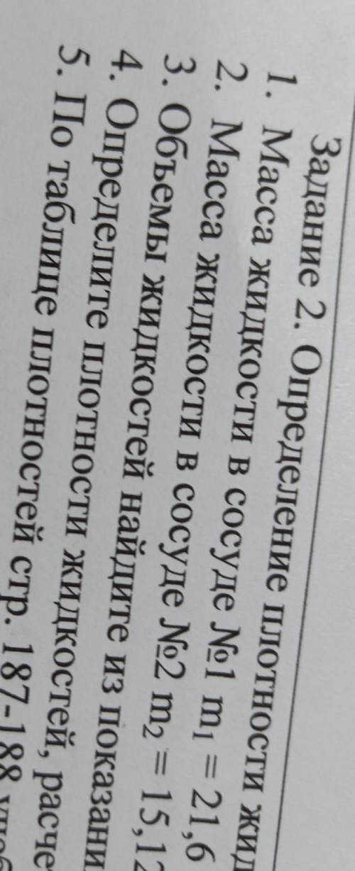 Задание 2. Определение плотности жидкости. 1. Масса жидкости в сосу де №1 m = 21,6г.2. Масса жидкост