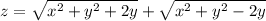 z = \sqrt{x^2 + y^2 +2y} + \sqrt{x^2 + y^2 -2y}