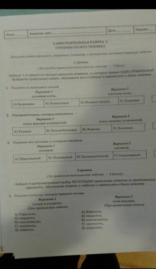 Самостійна робота По біології 8 клас ​