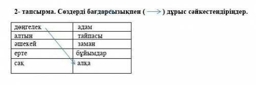 2- тапсырма. Сөздерді бағдарсызықпен ( > ) дұрыс сәйкестендіріндер. деңгелек алтын әшекей ерте ад