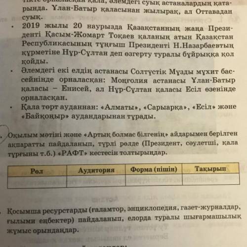 Оқылым мәтіні және «Артық болмас білгенің» айдарымен берілген ақпаратты пайдаланып, түрлі рөлде (Пре