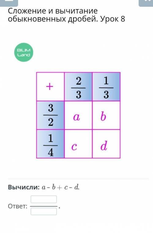 Вычисли: a – b + c – d.ответ: