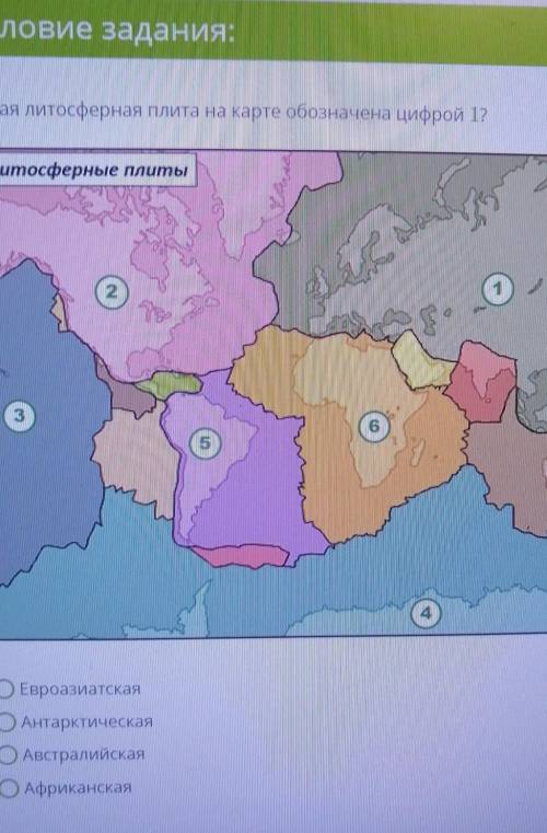 Какая литосферная плита на карте обозначена цифрой 1​