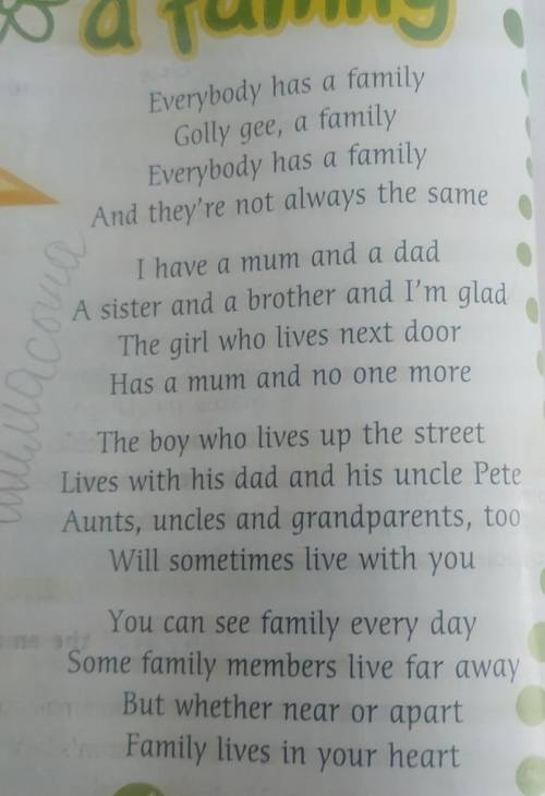 Listen to and read the poem. What type of family have these people got?​