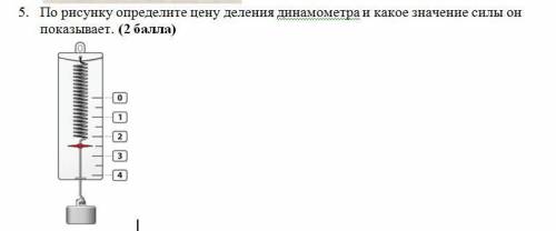 5. По рисунку определите цену деления динамометра и какое значение силы он показывает