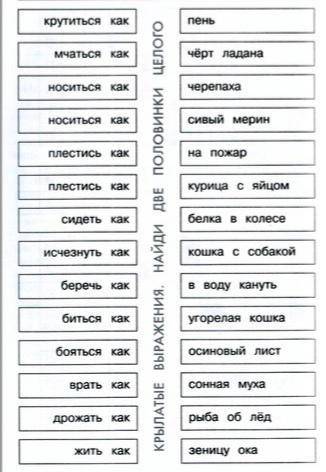 Нужно найти две половины фразиологизмов и написать что они означают