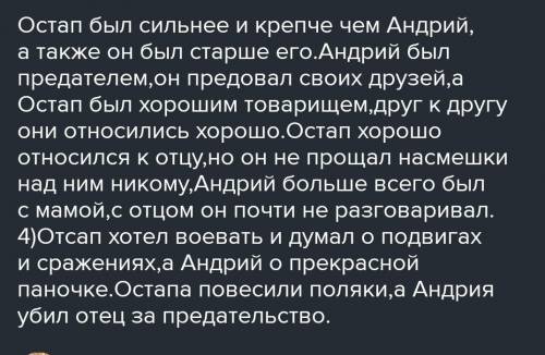 Выполнить сравнительную характеристику Остапа и Андрия по следующим признакам: внешкность, возраст,