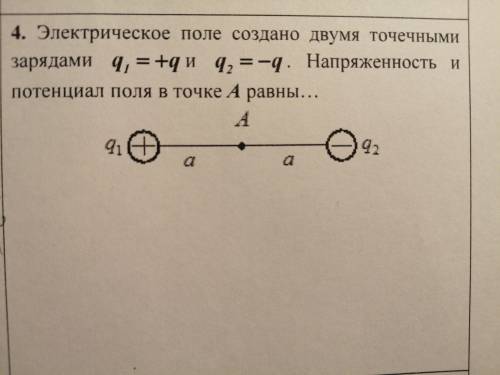 Электрическое поле создано двумя точечными зарядами q1=+q и q2=q. Напряженность и потенциал поля в т