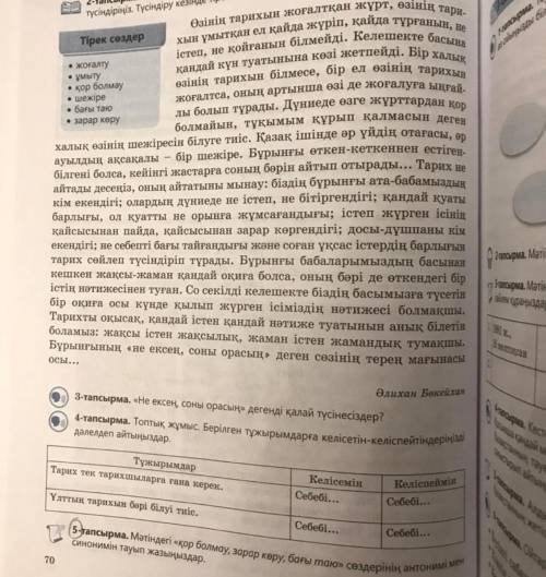 5 тапсырма: мәтіндегі қор болмау зарар көру бағы таю сөздерінің антонимі мен синонимін тауып жаңызда