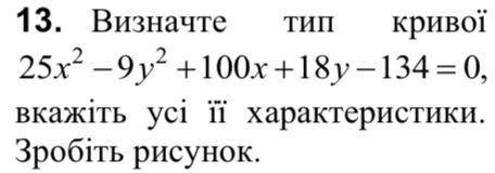 Определите тип кривой 25*х^2 - 9*y^2 + 100*x + 18*y - 134 = 0, укажите все ее характеристики. Сделай