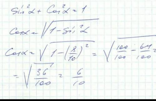 Определи косинус острого угла, если дан синус того же угла. (Дробь сокращать не нужно.) ответ: если