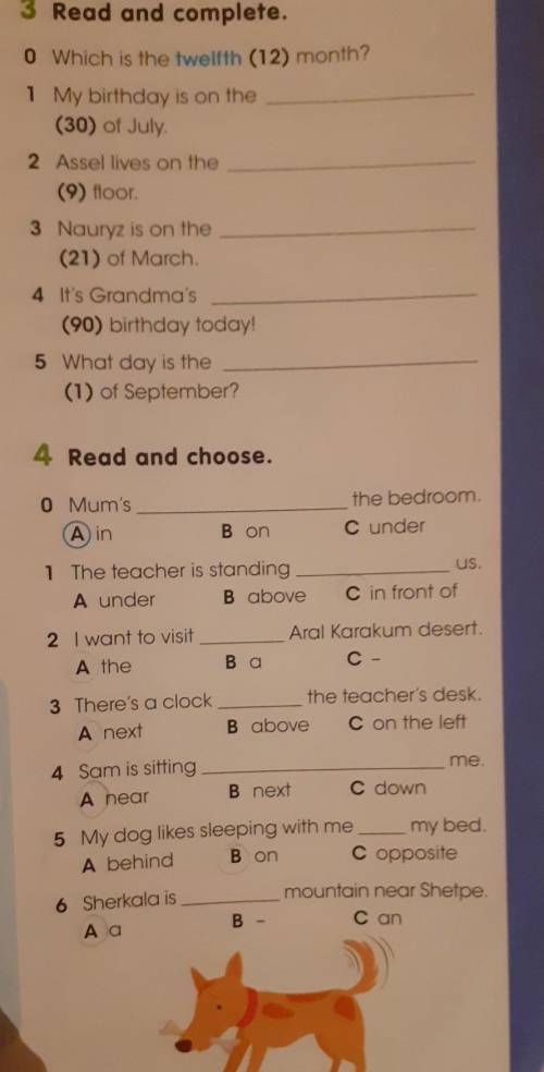 4 Read and choose. 0 Mum'sA) inthe bedroomC underB on1 The teacher is standingA underB aboveus.C in