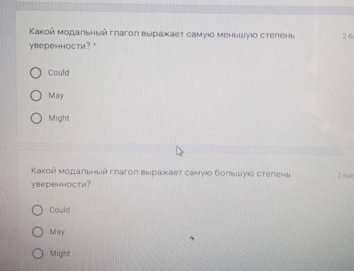 Какой модальный глагол выражает самую меньшую степеньуверенности?CouldОMayO Might​