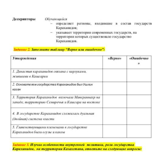 Задание 2. Заполните таблицу “Верно или ошибочно”: Дескрипторы Утверждения «Верно» «Ошибочно » 1. Ди