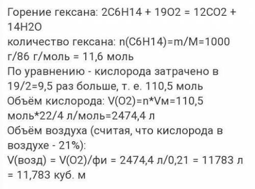 Какой объем кислорода (н. у.) расходуется на сгорание 500 кг гексана С6Н распишите подробно.