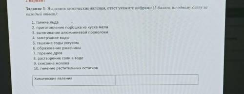 Выделите химические явления, ответ укажите цифрами ( по одному за каждый ответ):тровола1. таяние льд