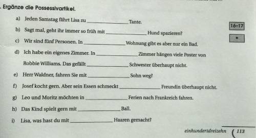 ​образец : Jeden Samstag fährt Lisa zu ihrer Tante. Нужно вставить притяжательные местоимения в да