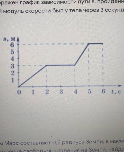 На рисунке изображен график зависимости пути, пройденного телом, от времени t. Какой модуль скорости