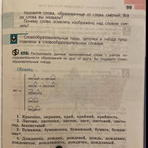 Создать словообразовательное гнездо из слов: Листик-листочек-листок-лист-листовой-листопад-безлистны