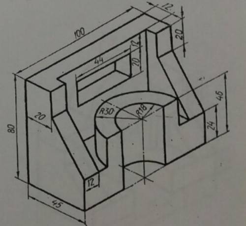 Постройте 3 проеции из этого рисунка ( вид спереди, вид сверху и вид слева)