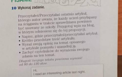 Napisz wpis na blogutreść zadania na zdjeciu​