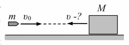 Пуля массой 0,5 г, летящая горизонтально со скоростью 300 м/с попадает в брусок массой 0,2 кг, движу
