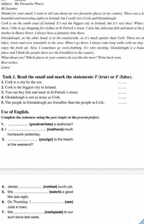 task 1 read the email and mark the statements t true or f false From: Laura To:Suzanne Subject: My f