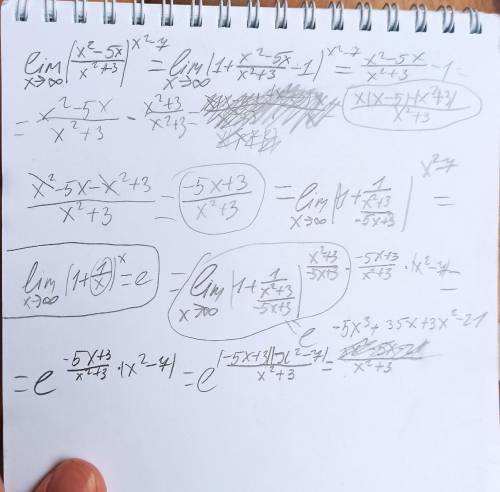 Решить с го замечательного lim((x^2-5x)/(x^2+3))^x^2-7