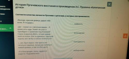 История Пугачевского восстания в произведении А.С. Пушкина «Капитанская дочка» Соотнеси качество лич