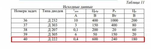 Составить схему двухполупериодного выпрямителя, использовав диоды, параметры которых, а также мощнос