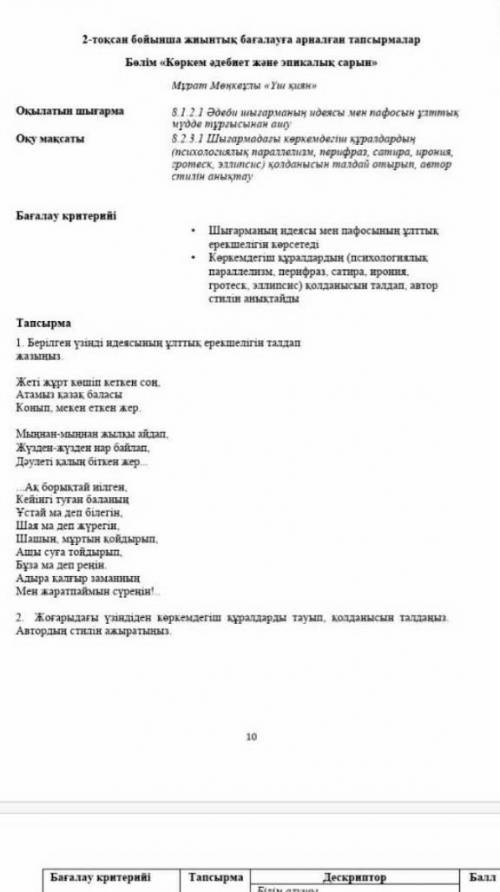 Берілген үзінді идеясының ұлттық ерекшелігін талдап жазыңыз сор ​