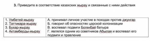 Приведите в соответствие казахских жырау и с ними действие​