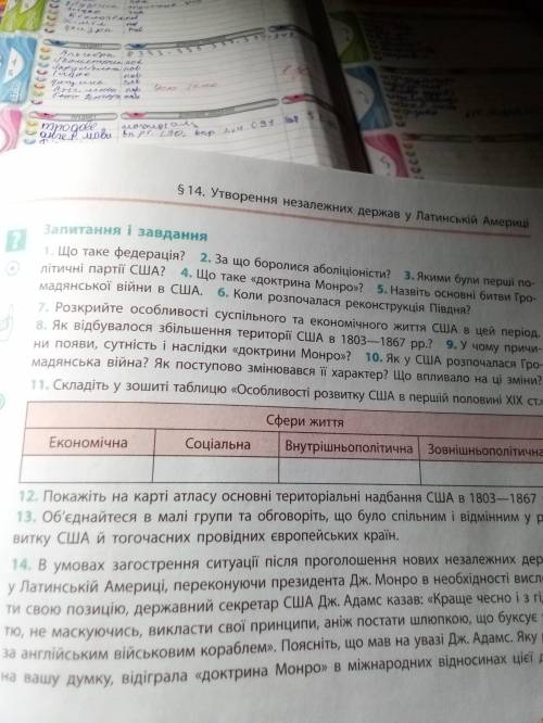 Складіть у зошити таблицю Особливості розвитку США в перші половині XIX ст.