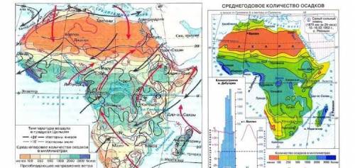 Рассмотри карту. Охарактеризуй климат Африки. Средняя температура июля , а января . Амплитуда равна