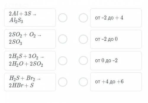 Установи соответствие между уравнением реакции и изменением степени окисления серы в ней​