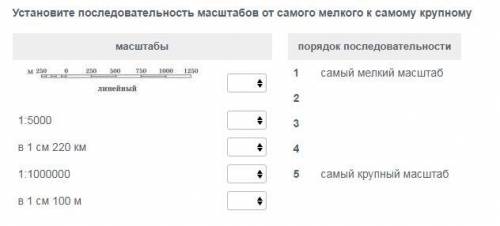 Установите последовательность масштабов от самого мелкого к самому крупному.