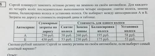 Сергей планирует заменить летнюю резину на шманюто на своём автомобиле. Для каждого из четырёх колёс