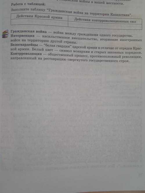 Заполните таблицу Гражданская война на территории Казахстана Действия Красой армии Действия контрр