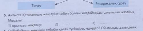 5. Айтыста Қатағанның жеңілуіне себеп болған жағдайларды санамалап жазайық. Мысалы:1) орынсыз мақтан