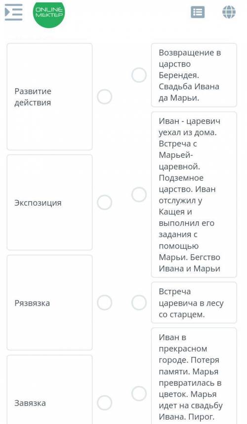 Соедените номера сюжетов сказки с элементами композиции в правильном порядке